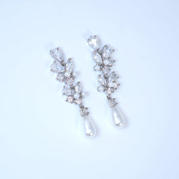 Swarovski crystal Fallen In Pearl Drop Bridal Earrings, Crystal Bridal Earrings, Statement Earrings Cz